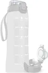 AQUAFIT 32 oz Water Bottle with Time Marker - 2in1 Straw & Chug Lid - BPA Free Big Water Bottle with Straw - Gym Water Bottle with Strap - Water Jug (32 Ounces, Frosty)