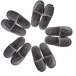 5 Pairs Disposable Slippers, Gray Velvet Open Toe Spa Slippers for Women and Men, Non-Slip Slippers for Hotel, Guests, Travel