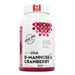 PlantVital D-Mannose Capsules - Made in Canada - 1000mg Daily Dose (2 Capsules) - Cranberry Pills for UTI Support & Bladder Health – DMannose and Cranberry Supplement - 360 Count, 6-Month Supply