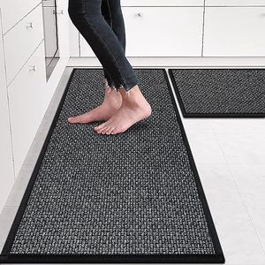 eqivei Kitchen Rugs Non Skid Washable Set of 2 PCS, Absorbent Runner Rugs for Kitchen, Farmhouse Weave Floor Mats in Front of Sink, 17.3"x 47"+17.3"x 29" (Inky)