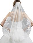 Belle House Women's Lace Applique Veils One Layer Ivory Lace Bridal Veils Accessories with Comb