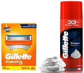 Gillette Fusion Shaving Blades- Pack of 10 (Cartridges) & Gillette Classic Regular Pre Shave Foam, 418g with 33% Extra Free