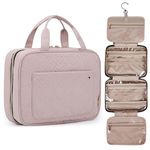 BAGSMART Toiletry Bag Travel Bag with Hanging Hook, Water-resistant Makeup Cosmetic Bag Travel Organizer for Accessories, Shampoo, Full-size Container, Toiletries, Baby Pink, Large, Travel