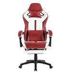 SUKIDA Gaming Chairs for Adults - Gaming Chair, Game Chair, Leather Computer Gamer Ergonomic Pc Comfortable Big and Tall High Reclining Lumbar Headrest Pillow Swivel Recliner for Adult, Red White