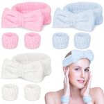 9PCS Coral Headband Set for Women and Girls, Super Soft Spa Headbands for Skincare, Bathing, Yoga - with Bowknot Makeup Headbands and Wristbands (Pink, Blue, White)