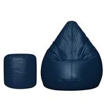 INSTER Bean Bag Cover 4XL Without Beans with Footrest and Cushion Lounge Chair Luxury Bean Bag Cover with Footrest Without Beans 4XL (Without Fillers) (Navy Blue New)