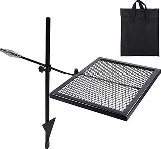 REDCAMP Swivel Campfire Grill Heavy Duty Steel Grate, Over Fire Camp Grill with Carrying Bag for Outdoor Open Flame Cooking (Black)