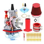 YWLUWEI PWK 24mm Carburetor Kit 50cc to 100cc 2T 4T Carburetor With Air Filter Intake Pipe Manifold Main Jets Idle Jets For Mini Bike Go Kart Engine Parts Racing (Red, 24mm)