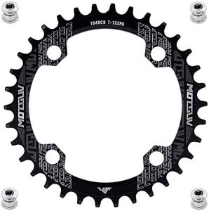 YBEKI 30T 32T 34T 36T 38T 40T 42T 44T 46T 48T 50T 52T Chainring 104BCD Round Oval Narrow Wide Single Bike Chainring for 8 9 10 11 Speed Mountain Bike Road Bike MTB BMX (Black Round, 34T)