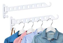 SKIKEN White Laundry Clothes Hanger Rack with 8 Holes, Wall Mounted Coat Hanger Swing Arm, Folding Wall Clothes Rack, 180°Rotation, Sturdy Hanging Dryer Rack, Solid Aluminum (2-Pack, White)