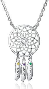 ALBERTBAND Collier prénom personnalisé Pendentif Dream Catcher Chain Choker Gravure 1-7 Noms pour Femmes Dream Catcher Collier avec Pierres de Naissance (3 names)
