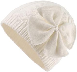 XIAOHAWANG Baby Girl Winter Hat Cute Bow Baby Beanie Warm Knitted Hats for Infant Toddler Girls (White, M)