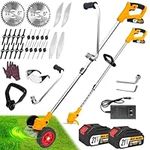 Electric Weed Wacker Battery Operated, Lightweight Weed Eater, 21V/2.0Ah Cordless Grass Trimmer/Edger Lawn Tool, Wheeled Weed Trimmer Lawn Mower Brush Cutter Battery Powered for Garden Yard