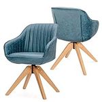 Giantex Swivel Accent Chair for Desk - Set of 2 Armchair Without Wheel, Leathaire Fabric Padded Comfy Mid Century Modern Desk Chair for Home Office Study Meeting Room Small Space, Peacock Blue