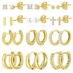 12 Pairs Small Gold Huggie Hoop Earrings Set for Women, 14K Gold Plated Hypoallergenic Tiny Trendy Stud Cartilage Earrings Pack for Girls Jewelry Gifts (gold)