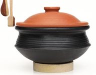 Craftsman India Online Craftsman Deep Burned Clay Biryani Handi/Pot For Cooking And Serving With Lid 2 Liter, Black, Uncoated