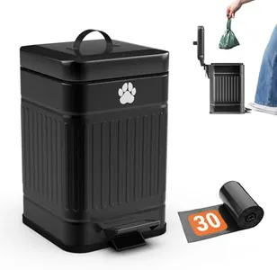 Pupzle Small Dog Poop Trash Can Outside, 1.3 Gal Metal Dog Waste Trash Can, Small Poop Bucket Outdoor with Lid, Pet Waste Container, Poo Container Bin Waterproof Backyard Odor Control, 30 Bags