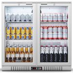 BODEGACOOLER Back Bar Cooler With 2 Glass Doors,7.4 Cu.Ft Stainless Steel Commercial Back Bar Fridgewith LED Lighting,Counter Height Bar Beverage Cooler for Beer,Soda Drinks,Wine