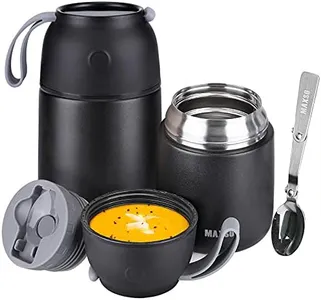 Insulated Thermo Food Jar for Hot & Cold Food for Kids Adult, 17&24 oz Soup Thermal Hot Food Containers for Lunch, Triple Layer Insulation Stainless Steel Food Jar with Spoon (2 Pack Black)