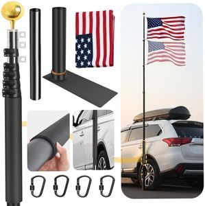 Thickened 20FT Flag Pole,Portable Flagpole with Tire Mount for Outdoor House & Camping,Aluminum Alloy,Thickened Car Protection Foam Cover, Dual Fixing Methods, Ideal for RV Travel,BBQ