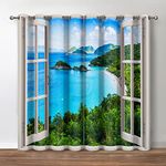 Jekeno Ocean Beach Blackout Window Curtains - Summer Tropical Island Seaside Palm Trees Print Curtain Decor for Bedroom Living Room Darkening Grommet Window Drapes 2 Panel Set, 42" X 63"