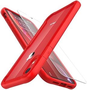 ORETech Compatible with iPhone XR Cases with 2 x Tempered Glass Screen Protector for iPhone XR Transparent Case Soft TPU Shockproof Phone Case for iPhone XR Clear Case-Red