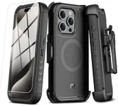 MYBAT PRO Maverick Series iPhone 15 Pro Max Case with Belt Clip Holster,[Compatible with Magsafe] w/Screen Protector,Anti-Drop,Shockproof,with 360°Rotating Kickstand,Heavy Duty Protection Black