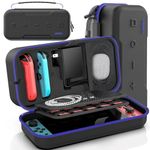 Switch OLED Carrying Case Compatible with Nintendo Switch & Switch OLED, Portable Switch Travel Carry Case Fit for Joy-Con and Adapter, Hard Shell Protective Switch Pouch Case with 20 Games, Blue