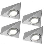 4 PACK | *240V Mains* LED Triangle Under Cabinet Kitchen Spotlights | BRUSHED NICKEL & NATURAL WHITE | Surface Mounted Light Fittings | Cupboard Worktop Counter Unit Lighting Kit | Loops