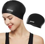 Aegend Swim Caps for Long Hair, Durable Silicone Swimming Caps for Women Men Adults Youths Kids, Easy to Put On and Off, 1 Pack, Black