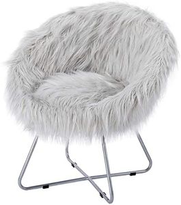 BIRDROCK HOME Papasan Chair with Silver Legs - Oversized Comfy Cushion for Indoor Lounge, Bedroom, Dorm, or Living Room - Cozy Fuzzy Seat - Metal Frame - Large Circle Lounge Chair, Patio Chair - Grey