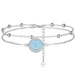 Lydreewam Anchor Anklet for Women 925 Sterling Silver Blue Enamel Double Layered Ankle Bracelet Summer Beach Foot Chain Jewelry, Adjustable 22+4cm