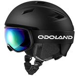 Odoland Snow Ski Helmet and Goggles Set, Sports Helmet and Protective Glasses - Windproof Protective Gear for Skiing, Snowboarding, Black,S