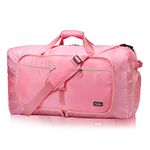 Fmeida 65L Travel Duffle Bag, Foldable Weekender Bag with Shoe Compartment, 24" Sac de Voyage, Waterproof Gym Bags for Men Women, Large Overnight Duffel Bag, Tear-Resistant Sac de Sport Homme (Pink)