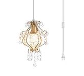 Surpars House Elegant Mini Chandelier Plug in Crystal Pendant Light,Golden