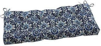 Pillow Perfect Outdoor/Indoor Woodblock Prism Tufted Bench/Swing Cushion, 48" x 18", Blue