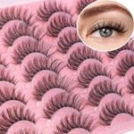 Lashes Natural Look Faux Mink Eyelashes Wispy Clear Band Lashes Fluffy 16mm Natural False Lashes Cat Eye Short Strip Lashes Pack 14 Pairs