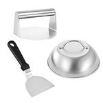 Mallez Smash Burger Kit, 9 Inch Heavy Duty Food Dome Burger Cover & 5.5 Inch Stainless Steel Burger Press & Griddle Burger Spatula - Griddle Accessories Kit for Flat Top Griddle Grill Cooking