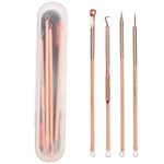 Pink Line Blackhead Remover Tool Kit - 4 in 1 Acne and Pimple Removal Tool - Nose & Face Blackheads Remover & White Heads Removal, Acne Removal Tool, Tweezers, Rose Gold