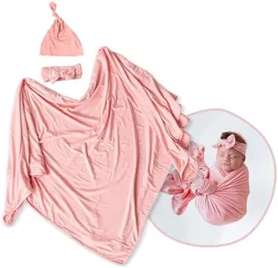 Stroller Society - Newborn Swaddle and Hat Set, Stretchy and Comfortable Baby Swaddle Blanket, Use as Receiving Blanket, Toddler Blanket and More, Pink, 47 x 47 inches