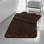 Comfort Collections Memory Foam Bath Mat Set Pedestal Toilet Mat Bathroom Rug 2 Piece Soft Absorbent Non Slip Block Chocolate Bath Mat (50CM X 80 CM) & Pedestal Mat (50CM X 40 CM) Approximate