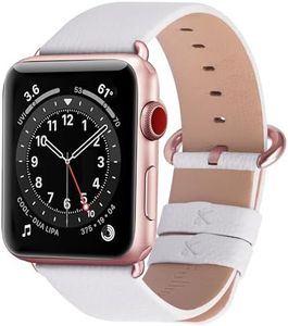 Fullmosa Compatible for Apple Watch Band 42mm 41mm 40mm 38mm,Lychee-Textured Premium Real Leather Apple Watch Strap for iWatch Series 10 9 8 7 6 5 4 3 2 1,White + Rose Gold Buckle