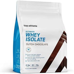 Top Athlete Ultimate Whey Isolate Protein Powder, Dutch Chocolate, 1KG, 27.8g Protein Per Serve, 100% grass fed Whey Isolate, Blended with natural flavours and organic sweetener, NO NASTIES | GLUTEN FREE | ADDITIVE FREE | GUM FREE | FILLERS FREE