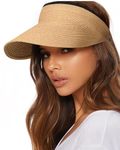 FURTALK Sun Straw Visor for Women Summer Packable Ponytail Beach UPF 50+ Hat for Travel Khaki