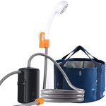 Portable Camping Shower Set, Built-in 4400mAh,USB Rechargeable Waterproof Battery Shower Pump+Collapsible Bucket for Family Camp Hiking Backpacking Travel Beach Pet Flowering, Outdoor Water System