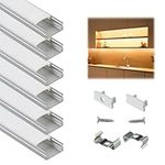 Muzata 6-Pack 3.3ft/1Meter U Shape LED Aluminum Profile System with Cover, End Caps and Mounting Clips Aluminum Led Diffuser for Under Cabinet LED Strip Light Installations U1SW WW