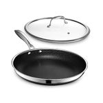 HexClad Hybrid Nonstick 12-Inch Fry Pan with Tempered Glass Lid, Stay-Cool Handle, Dishwasher and Oven Safe, Induction Ready, Compatible with All Cooktops