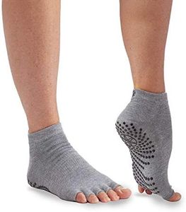 Gaiam Grippy Toeless Yoga Socks | Non Slip Grip Accessories for Standard or Hot Yoga, Barre, Pilates, Ballet or at Home for Women & Men, Heather Grey/Black