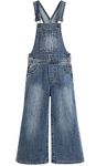 KIDSCOOL SPACE Girls Slim-fit Denim Overalls,Little Big Kids Wide-Leg Jeans Dungarees Pants,Light Blue,11-12 Years