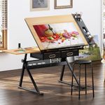 SogesHome Adjustable Drafting Table with Stool Tiltable Draft Desk Drawing Table Adjustable Art Table Crafting Table Craft Work Station, with Storage Drawer, NSDCA-UT-DT1027